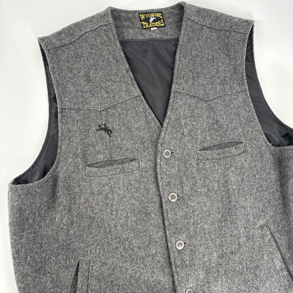 Wyoming Traders Vest Mens Sz L‎ Gray Western Wool Lined Button Ranch Wear Cowboy